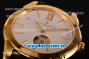 Vacheron Constantin Patrimony Tourbillon Miyota 9015 Automatic Yellow Gold Case with White Dial and Black Leather Strap (YR)