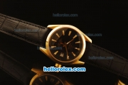 Omega Seamaster Co-Axial Automatic Yellow Gold Case with Black Dial and Black Leather Strap - ETA Coating