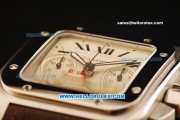 Cartier Santos 100 Swiss Valjoux 7753 Automatic Movement White Dial with Brown Leather Strap