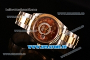 Rolex Sky-Dweller Asia Automatic Two Tone Case/Bracelet with Roman Numeral Markers and Brown Dial