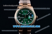 Rolex Day-Date Swiss ETA 2836 Automatic 18K Rose Gold Case with Green Dial Stick Markers and 18K Rose Gold Bracelet (BP)