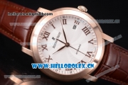 Audemars Piguet Jules Audemars Clone AP Calibre 3120 Automatic Rose Gold Case with White Dial Roman Numeral Markers and Brown Leather Strap (EF)