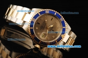 Rolex Submariner Swiss ETA 2836 Automatic Movement Grey Dial with Blue Bezel and Two Tone Strap-18k Gold Strap Links