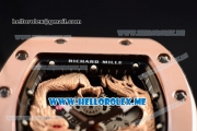 Richard Mille RM 51-01 Tourbillon Tiger and Dragon Asia Manual Winding Rose Gold Case with Seleton Dial and Dot Markers Black Rubber Strap