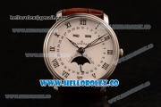BlancPain Villeret Miyota 9015 Automatic Steel Case with White Dial and Brown Leather Strap - (AAAF)