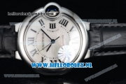 Cartier Ballon Bleu De Citizen Automatic Steel Case White Dial Roman Numeral Markers and Black Genuine Leather Strap