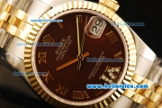 Rolex Datejust Automatic Movement ETA Coating Case with Brown Dial and Two Tone Strap