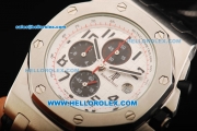 Audemars Piguet Royal Oak Chronograph Quartz Movement Steel Case with White Dial and Black Leather Strap