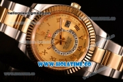 Rolex Sky-Dweller Asia Automatic Two Tone Case/Bracelet with Roman Numeral Markers and Gold Dial