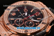 Hublot Big Bang Chrono Miyota OS20 Quartz Rose Gold Case with Black Dial Arabic Numeral/Stick Markers and Diamonds Bezel