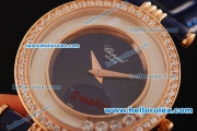 Chopard Swiss ETA Quartz Rose Gold Case with Diamond Bezel and Blue Leather Strap