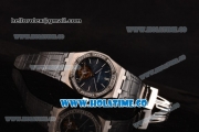 Audemars Piguet Royal Oak 41MM Swiss Tourbillon Manual Winding Steel Case with Diamonds Bezel Black Leather Strap and Blue Dial (FT)