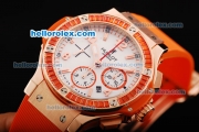 Hublot Big Bang Chronograph Swiss Valjoux 7750 Automatic Movement White Dial with Orange Diamond Bezel and Orange Rubber Strap