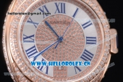 Cartier Cle de Cartier Asia ST16 Automatic Rose Gold/Diamonds Case with Diamonds Dial Roman Numeral Markers and Black Leather Strap Diamonds Bezel