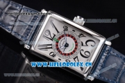 Franck Muller Long Island Las Vegas Asia 2813 Automatic Steel Case with White Dial Arabic Numeral Markers and Blue Leather Strap