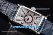 Franck Muller Long Island Las Vegas Asia 2813 Automatic Steel Case with White Dial Arabic Numeral Markers and Blue Leather Strap