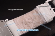 Franck Muller Long Island Chronograph Miyota Quartz Movement Steel Case with White Dial and White Leather Strap
