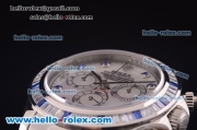 Rolex Daytona Chronograph Swiss Valjoux 7750 Automatic Steel Case with Diamond Bezel and White Dial-Blue Leather Strap