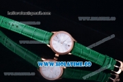 Rolex Cellini Time Asia 2813 Automatic Rose Gold Case with White Dial Green Leather Strap and Stick Markers