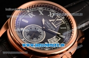 Cartier Calibre De Asia ST16 Automatic Rose Gold Case with Black Leather Strap Roman Numeral Markers and Black Dial