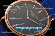 Patek Philippe Calatrava Miyota OS2035 Quartz Rose Gold Case with Blue Dial and Stick Markers