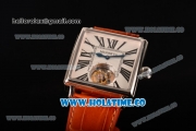 Minorva Swiss Tourbillon Manual Winding Steel Case with White Dial Orange Leather Strap and Black Roman Numeral Markers