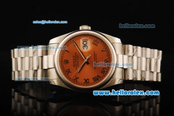 Rolex Datejust Automatic Movement Full Steel with Orange Dial and Roman Numeral Markers