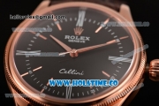 Rolex Cellini Time Asia 2813 Automatic Rose Gold Case with Brown Leather Strap Stick Markers and Black Dial (BP)