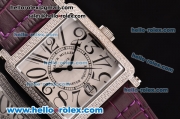 Franck Muller Master Square Swiss Quartz Steel Case with Diamond Bezel and Purple Leather Strap