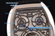Franck Muller Giga Tourbillon ST22 Automatic Steel Case with Black Leather Strap and White Dial - Blue Hands