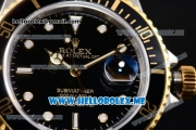 Rolex Submariner Clone Rolex 3135 Automatic Two Tone Case/Bracelet with Black Dial and Dot Markers PVD Bezel (BP)