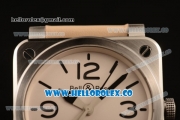 Bell&Ross BR 03-92 S Aviation Type Miyota 9015 Automatic Steel Case with White Dial and Beige Leather Strap