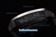 U-BOAT Italo Fontana Swiss Valjoux 7750 Movement PVD Case with Black Dial and White Numeral Marking-Black Leather Strap