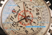 Breitling Montbrillant Swiss Valjoux 7750 Automatic Full Steel with White Dial and Sliver Numeral Markers