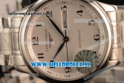 Longines Master Date Day Swiss ETA 2824 Automatic Steel Case White Dial Arabic Numeral Markers and Steel Bracelet