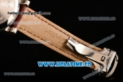 Cartier Rotonde De Miyota Quartz Steel Case with Diamonds Markers White Dial and Brown Leather Strap