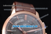 Girard Perregaux 1966 Dual Time Clone Girard Perregaux GP03300-0119 Automatic Rose Gold Case with Grey Dial Stick/Arabic Numeral Markers and Brown Leather Strap