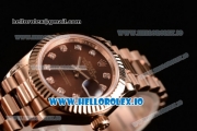 Rolex Datejust Swiss ETA 2671 Automatic Rose Gold Case with Brown Dial Diamonds Markers and Rose Gold Bracelet (BP)