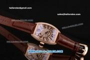 Franck Muller Casablanca Swiss ETA 2836 Automatic Rose Gold Case with Black Numeral Markers Diamond Dial and Brown Leather Strap