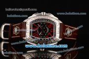 Franck Muller Conquistador Grand Prix Miyota OS20 Quartz Steel Case with Black Dial Red Markers and Brown Leather Bracelet