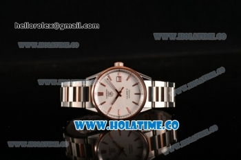 Tag Heuer Carrera Calibre 5 Automatic Swiss ETA 2824 Automatic Steel Case with White Dial Rose Gold Bezel and Stick Markers