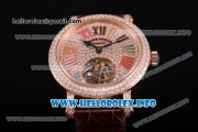 Franck Muller Color Dreams Swiss Tourbillon Manual Winding Rose Gold Case with Colorful Roman Numeral Markers and Diamonds Dial (FT)