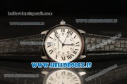 Cartier Ronde Solo Cartier Steel Case Equipment Ronda 763 1:1 Clone White Dial With Black Leather