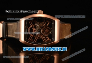 Franck Muller Vanguard Miyota Automatic Copy Tourbillon Rose Gold Case With Skeleton Dial Leather/Rubber Strap