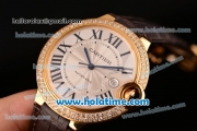 Cartier Ballon Bleu de 42MM Swiss ETA 2836 Automatic Yellow Gold Case with Brown Leather Strap White Dial and Diamond Bezel (Z)