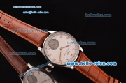 IWC Portuguese Hand-Wound AS 6497 Automatic Steel Case with White Dial Numeral Markers and Brown Leather Strap