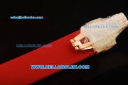 Hublot MDM Chronograph Swiss ETA Quartz Rose Gold Case with Diamond Bezel and Pink MOP Dial-Red Rubber Strap