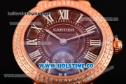 Cartier Ballon Bleu De Small Swiss Quartz Rose Gold Case with Diamonds Bezel Brown Dial and Brown Leather Strap - White Markers