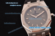 Audemars Piguet Royal Oak Lady Miyota OS2035 Quartz Steel Case with Black Rubber Strap Gold Markers and Grey Grid Dial