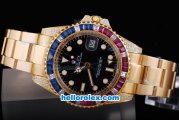 Rolex GMT-Master II Automatic Movement Full Rose Gold Case/Strap with Diamond Bezel and Black Dial-New Version